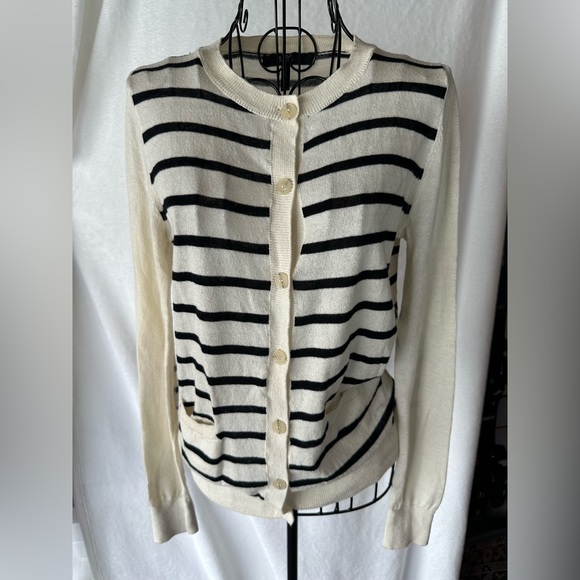 Sweaters - BCBG long sleeves Cardigan, size S, White and Blue Stripes
